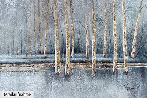 KunstLoft XXL Gemälde Glänzender Winter 200x100cm | Original handgemalte Bilder | Bäume Grau Weiß Gold | Leinwand-Bild Ölgemälde Einteilig groß | Modernes Kunst Ölbild