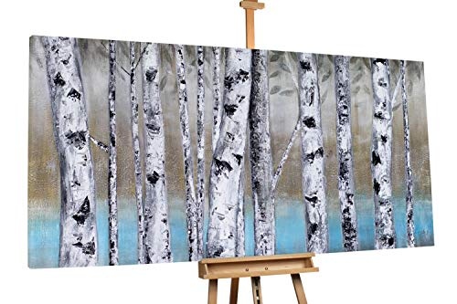KunstLoft XXL Gemälde Gleich und Gleich 200x100cm | Original handgemalte Bilder | Bäume Braun Blau Weiß | Leinwand-Bild Ölgemälde Einteilig groß | Modernes Kunst Ölbild