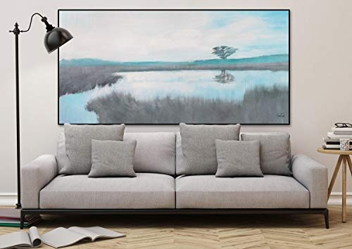 KunstLoft® XXL Gemälde A Place to Dream 200x100cm | original handgemalte Bilder | Modern See Baum Grau | Leinwand-Bild Ölgemälde einteilig groß | Modernes Kunst Ölbild