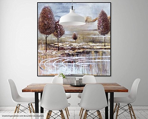 KunstLoft XXL Gemälde Taste of Autumn 150x150cm | Original handgemalte Bilder | Modern Baum Wasser Herbst | Leinwand-Bild Ölgemälde Einteilig groß | Modernes Kunst Ölbild