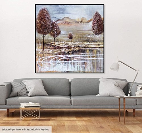 KunstLoft XXL Gemälde Taste of Autumn 150x150cm | Original handgemalte Bilder | Modern Baum Wasser Herbst | Leinwand-Bild Ölgemälde Einteilig groß | Modernes Kunst Ölbild