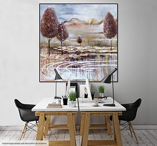 KunstLoft XXL Gemälde Taste of Autumn 150x150cm | Original handgemalte Bilder | Modern Baum Wasser Herbst | Leinwand-Bild Ölgemälde Einteilig groß | Modernes Kunst Ölbild