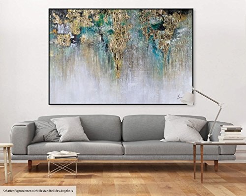 KunstLoft XXL Gemälde Baumkronen in Gold 180x120cm | Original handgemalte Bilder | Abstrakt Baum Gold Grün | Leinwand-Bild Ölgemälde Einteilig groß | Modernes Kunst Ölbild