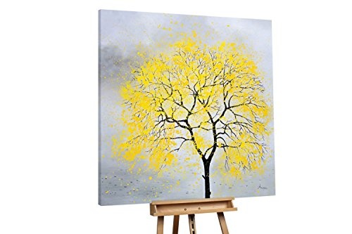 KunstLoft XXL Gemälde Golden Leaves 150x150cm | Original handgemalte Bilder | Modern Baum Gold Schwarz | Leinwand-Bild Ölgemälde Einteilig groß | Modernes Kunst Ölbild