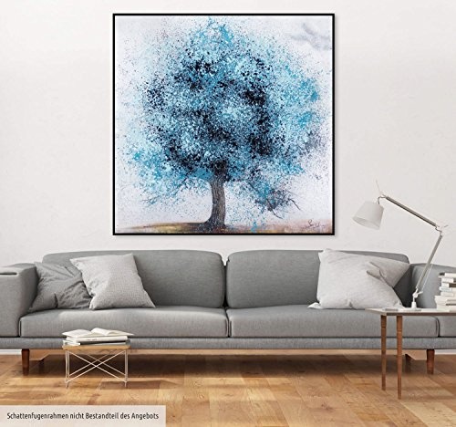 KunstLoft XXL Gemälde Tree of Life 150x150cm | Original handgemalte Bilder | Modern Baum Blau Türkis | Leinwand-Bild Ölgemälde Einteilig groß | Modernes Kunst Ölbild