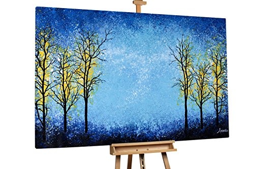 KunstLoft XXL Gemälde Sommer im Blick 180x120cm | Original handgemalte Bilder | Baum Blau Gelb Äste | Leinwand-Bild Ölfarbegemälde Einteilig groß | Modernes Kunst Ölfarbebild