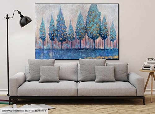 KunstLoft XXL Gemälde Hain des Atlas 180x120cm | Original handgemalte Bilder | Bäume Grün Gold Blau | Leinwand-Bild Ölfarbegemälde Einteilig groß | Modernes Kunst Ölfarbebild