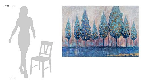 KunstLoft XXL Gemälde Hain des Atlas 180x120cm | Original handgemalte Bilder | Bäume Grün Gold Blau | Leinwand-Bild Ölfarbegemälde Einteilig groß | Modernes Kunst Ölfarbebild
