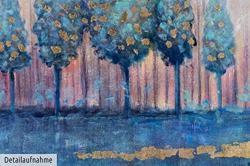 KunstLoft XXL Gemälde Hain des Atlas 180x120cm | Original handgemalte Bilder | Bäume Grün Gold Blau | Leinwand-Bild Ölfarbegemälde Einteilig groß | Modernes Kunst Ölfarbebild