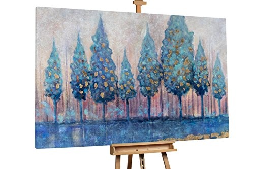 KunstLoft XXL Gemälde Hain des Atlas 180x120cm | Original handgemalte Bilder | Bäume Grün Gold Blau | Leinwand-Bild Ölfarbegemälde Einteilig groß | Modernes Kunst Ölfarbebild