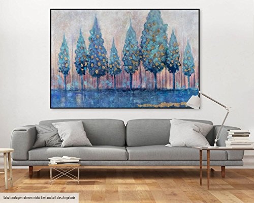 KunstLoft XXL Gemälde Hain des Atlas 180x120cm | Original handgemalte Bilder | Bäume Grün Gold Blau | Leinwand-Bild Ölfarbegemälde Einteilig groß | Modernes Kunst Ölfarbebild