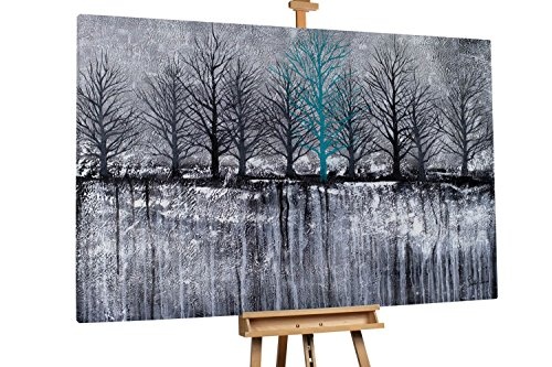 KunstLoft XXL Gemälde Unique Tree 180x120cm | Original handgemalte Bilder | Baum Schwarz Weiß Türkis | Leinwand-Bild Ölfarbegemälde Einteilig groß | Modernes Kunst Ölfarbebild