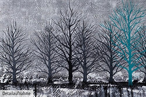 KunstLoft XXL Gemälde Unique Tree 180x120cm | Original handgemalte Bilder | Baum Schwarz Weiß Türkis | Leinwand-Bild Ölfarbegemälde Einteilig groß | Modernes Kunst Ölfarbebild