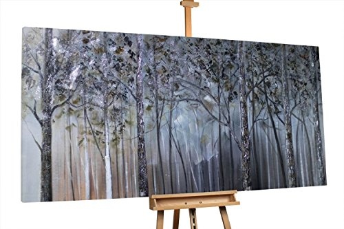 KunstLoft® XXL Gemälde Gespenstische Finsternis 200x100cm | original handgemalte Bilder | Bäume Wald Nebel Grau | Leinwand-Bild Ölgemälde einteilig groß | Modernes Kunst Ölbild