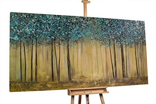 KunstLoft® XXL Gemälde Zwischen den Welten 200x100cm | original handgemalte Bilder | Bäume abstrakt Wald Blau Gelb | Leinwand-Bild Ölgemälde einteilig groß | Modernes Kunst Ölbild