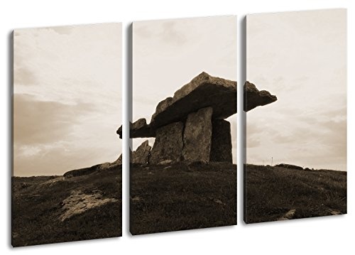 deyoli Dolmengrab in Irland Format: 3-teilig 120x80 Effekt: Sepia als Leinwandbild, Motiv fertig gerahmt auf Echtholzrahmen, Hochwertiger Digitaldruck mit Rahmen, Kein Poster oder Plakat