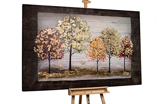 KunstLoft® XXL Gemälde Vergoldetes Laub 180x120cm | original handgemalte Bilder | Bäume Wald Herbst Gold Braun | Leinwand-Bild Ölgemälde einteilig groß | Modernes Kunst Ölbild