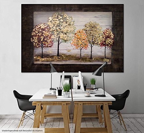 KunstLoft® XXL Gemälde Vergoldetes Laub 180x120cm | original handgemalte Bilder | Bäume Wald Herbst Gold Braun | Leinwand-Bild Ölgemälde einteilig groß | Modernes Kunst Ölbild