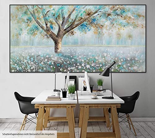 KunstLoft® XXL Gemälde Wiese unter Frost 200x100cm | original handgemalte Bilder | Baum Wiese Morgen Blüten Braun Weiß | Leinwand-Bild Ölgemälde einteilig groß | Modernes Kunst Ölbild