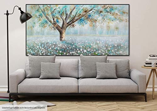 KunstLoft® XXL Gemälde Wiese unter Frost 200x100cm | original handgemalte Bilder | Baum Wiese Morgen Blüten Braun Weiß | Leinwand-Bild Ölgemälde einteilig groß | Modernes Kunst Ölbild