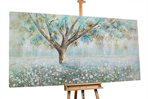 KunstLoft® XXL Gemälde Wiese unter Frost 200x100cm | original handgemalte Bilder | Baum Wiese Morgen Blüten Braun Weiß | Leinwand-Bild Ölgemälde einteilig groß | Modernes Kunst Ölbild