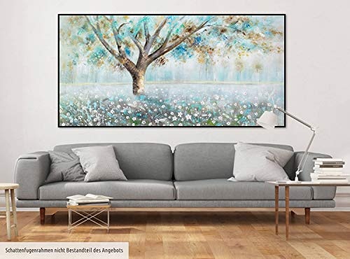 KunstLoft® XXL Gemälde Wiese unter Frost 200x100cm | original handgemalte Bilder | Baum Wiese Morgen Blüten Braun Weiß | Leinwand-Bild Ölgemälde einteilig groß | Modernes Kunst Ölbild