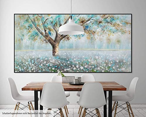 KunstLoft® XXL Gemälde Wiese unter Frost 200x100cm | original handgemalte Bilder | Baum Wiese Morgen Blüten Braun Weiß | Leinwand-Bild Ölgemälde einteilig groß | Modernes Kunst Ölbild