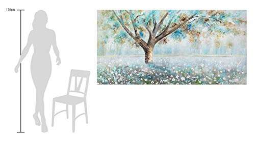 KunstLoft® XXL Gemälde Wiese unter Frost 200x100cm | original handgemalte Bilder | Baum Wiese Morgen Blüten Braun Weiß | Leinwand-Bild Ölgemälde einteilig groß | Modernes Kunst Ölbild