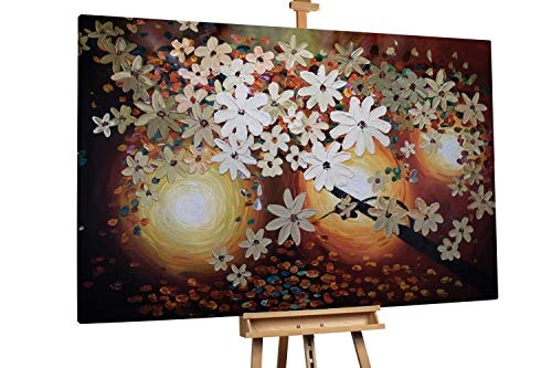 KunstLoft® XXL Gemälde Vitalität 180x120cm | original handgemalte Bilder | Abstrakt Baum Blüten Braun Beige | Leinwand-Bild Ölgemälde einteilig groß | Modernes Kunst Ölbild