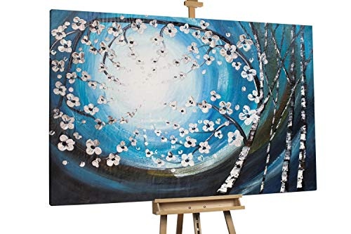 KunstLoft® XXL Gemälde A Gentle Night 180x120cm | original handgemalte Bilder | Baum Blume Nacht Blau XXL | Leinwand-Bild Ölgemälde einteilig groß | Modernes Kunst Ölbild