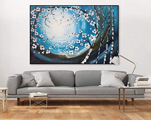 KunstLoft® XXL Gemälde A Gentle Night 180x120cm | original handgemalte Bilder | Baum Blume Nacht Blau XXL | Leinwand-Bild Ölgemälde einteilig groß | Modernes Kunst Ölbild