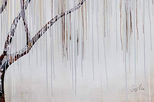KunstLoft Gemälde Winter im Wald in 200x100cm | XXL Leinwandbild 100% handgemalte Bilder | Baum Jahreszeiten Weiß XXL | original Wandbild-Unikat | Ölgemälde auf Leinwand | Modernes Kunst Bild | Sehr großes Ölbild auf Keilrahmen