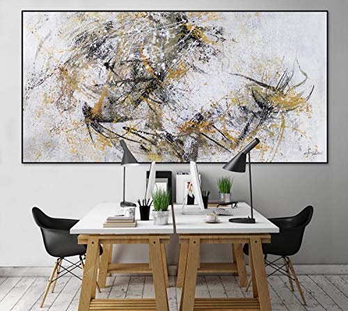 KunstLoft® XXL Gemälde Schwebender Garten 200x100cm | original handgemalte Bilder | Abstrakt Farbkleckse Gelb Weiß | Leinwand-Bild Ölgemälde einteilig groß | Modernes Kunst Ölbild