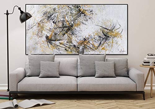 KunstLoft® XXL Gemälde Schwebender Garten 200x100cm | original handgemalte Bilder | Abstrakt Farbkleckse Gelb Weiß | Leinwand-Bild Ölgemälde einteilig groß | Modernes Kunst Ölbild