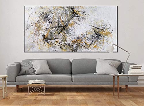 KunstLoft® XXL Gemälde Schwebender Garten 200x100cm | original handgemalte Bilder | Abstrakt Farbkleckse Gelb Weiß | Leinwand-Bild Ölgemälde einteilig groß | Modernes Kunst Ölbild