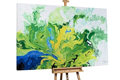 KunstLoft XXL Gemälde Tropischer Garten 180x120cm | Original handgemalte Bilder | Abstrakt Grün Gelb Blau | Leinwand-Bild Ölgemälde Einteilig groß | Modernes Kunst Ölbild