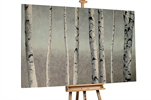 KunstLoft® XXL Gemälde Kinder des Waldes 180x120cm | original handgemalte Bilder | Birken Bäume Wald Grau | Leinwand-Bild Ölgemälde einteilig groß | Modernes Kunst Ölbild