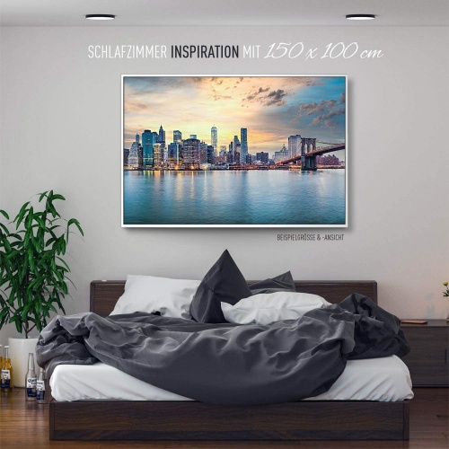 BilderKing Eindrucksvoller können Sie Ihren Raum Nicht in Szene setzen. Einteiliges 200x150cm großes Skyline XXL Leinwand-Bild. Eingefasst in einem weißen Schattenfugenrahmen. Motiv New York, USA