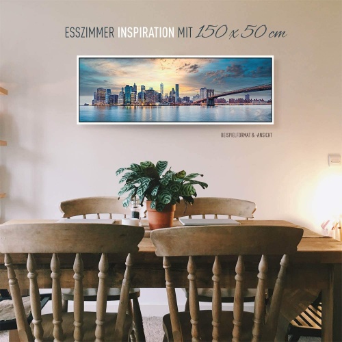 BilderKing Eindrucksvoller können Sie Ihren Raum Nicht in Szene setzen. Einteiliges 200x150cm großes Skyline XXL Leinwand-Bild. Eingefasst in einem weißen Schattenfugenrahmen. Motiv New York, USA