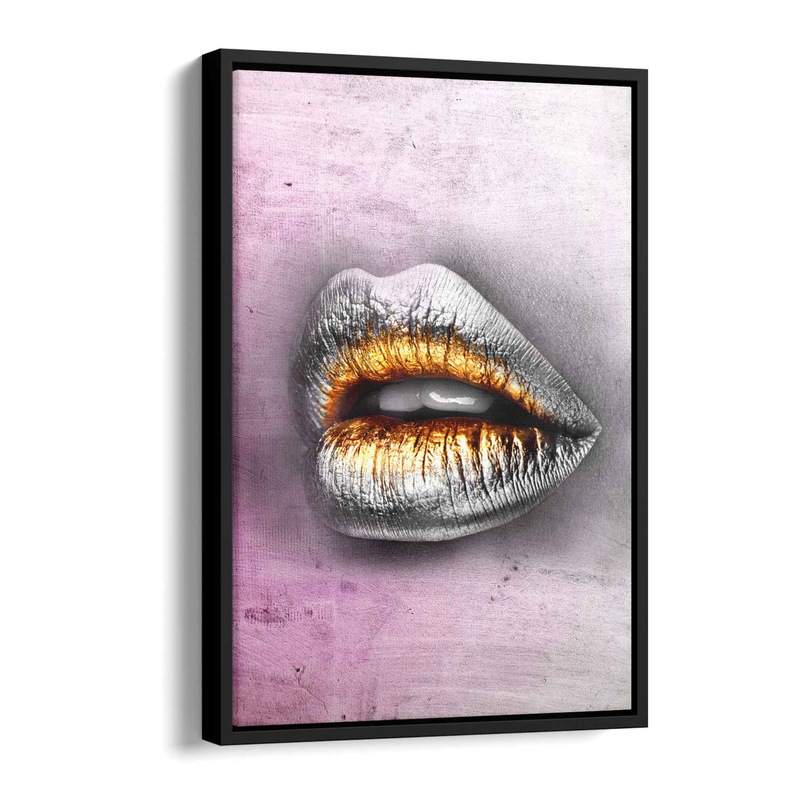 Lippen - Gold - Chrom Leinwandbild 40x30cm - ArtMind