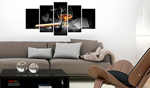 murando - Bilder 100x50 cm Vlies Leinwandbild 5 TLG Kunstdruck modern Wandbilder XXL Wanddekoration Design Wand Bild - Alkohol Zigarre Poker Whisky i-A-0101-b-o