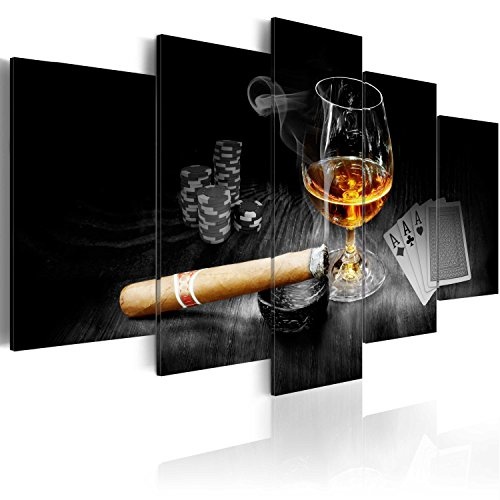murando - Bilder 100x50 cm Vlies Leinwandbild 5 TLG Kunstdruck modern Wandbilder XXL Wanddekoration Design Wand Bild - Alkohol Zigarre Poker Whisky i-A-0101-b-o