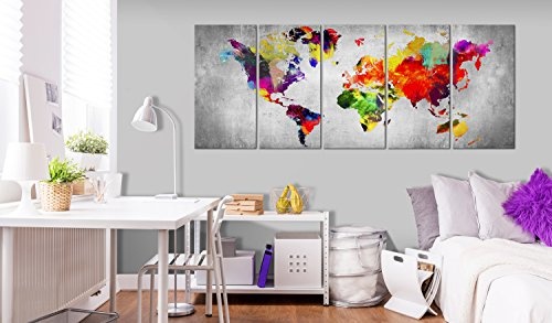 murando - Bilder Weltkarte 200x80 cm Vlies Leinwandbild 5 Teilig Kunstdruck modern Wandbilder XXL Wanddekoration Design Wand Bild - Abstrakt bunt Landkarte Reise k-A-0236-b-m