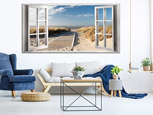 murando Mega XXXL Fensterblick Wandbild 170x85 cm - Einzigartiger XXL Kunstdruck zur Selbstmontage Leinwandbilder Moderne Bilder Wanddekoration - Fenster Insel Meer See Strand Himmel c-C-0179-ak-e