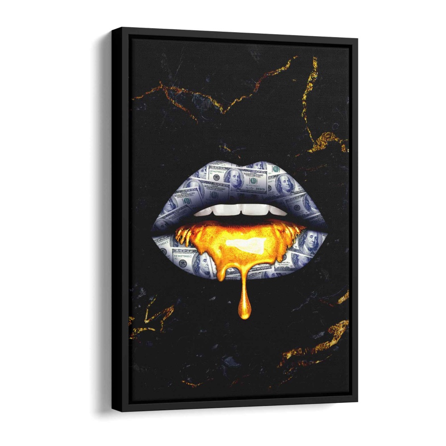 Geld - Gold - Lippen Acryl Glas 40x30cm - ArtMind