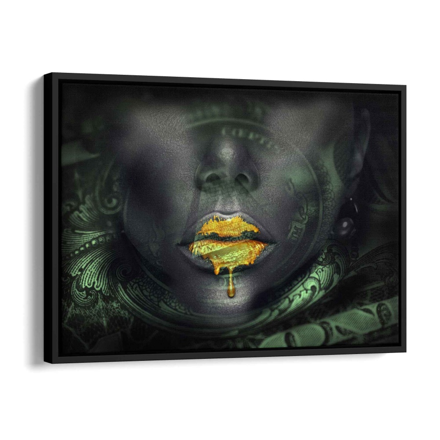 Lips Gold Money Acryl Glas 60x40cm - ArtMind