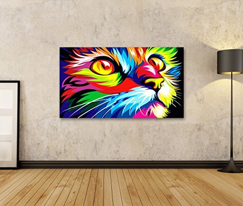 Bild Bilder auf Leinwand Bunte Katze Banksy Moderne Kunst Abstrakt Wandbild, Poster, Leinwandbild JZN