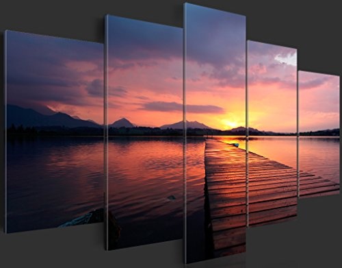 murando - Bilder 200x100 cm Vlies Leinwandbild 5 TLG Kunstdruck modern Wandbilder XXL Wanddekoration Design Wand Bild - Ozean Insel Natur Landschaft Sonnenuntergang c-B-0088-b-o