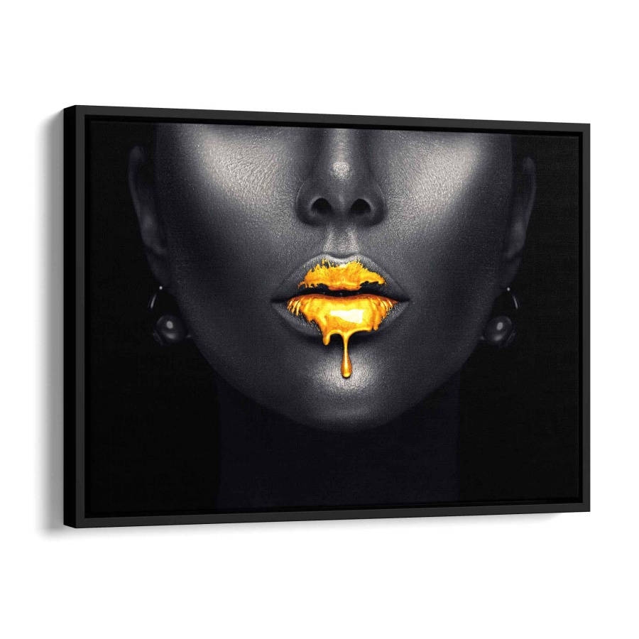 Goldene Lippen Alu Weiß 100x75cm - ArtMind
