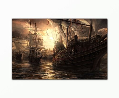 BERGER DESIGNS - Leinwandbild xxl (sailing_ships-70x110cm) ORIGINAL NUR BEI VERKÄUFER BERGER DESIGNS Bilder fertig gerahmt mit Keilrahmen aus Holz. Picture Style (Segelschiffe Flotte Piraten historisch Abenteuer) . 100% Made in Germany - Qualität aus Deut